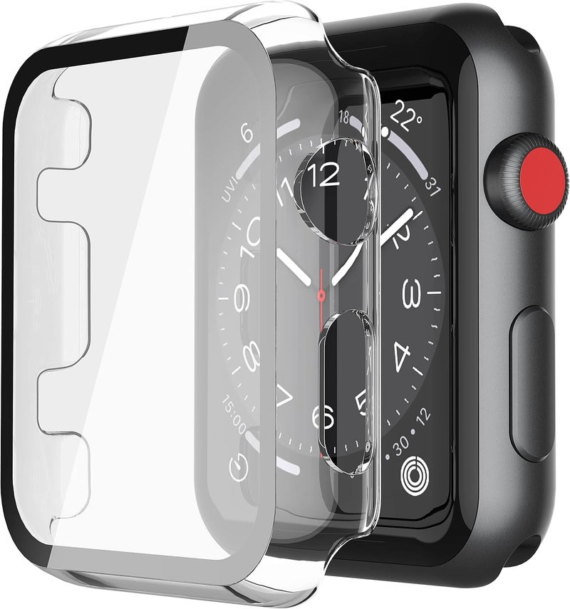 Misxi 2 Pack Hard PC Case with Tempered Glass Screen Protector Compatible with Apple Watch Series 3 Series 2 38mm, Ultra-Thin Scratch Resistant Overall Protective Cover for iWatch S3/S2, Transparent - Image 1